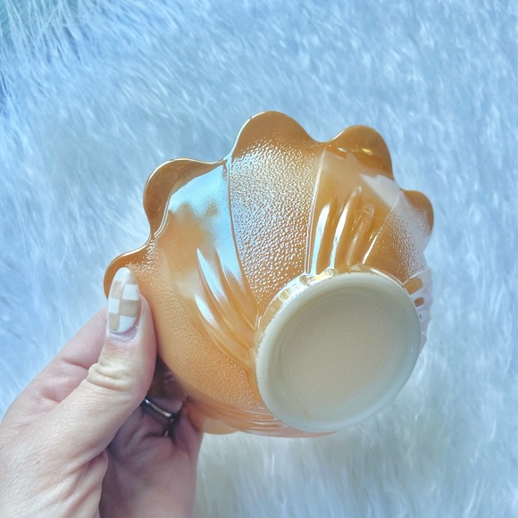 vintage fire king candy dish 60s 70s vibes flower dessert bowl peach scalloped - Picture 3 of 9